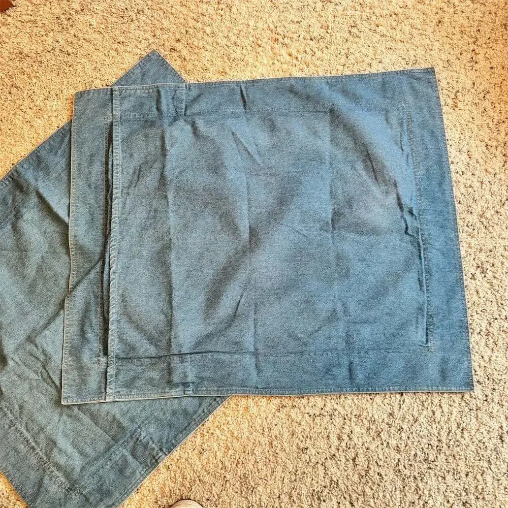 Eddie Bauer Home Pillow Sham Set of 2 Standard Denim Blue Solid Chambray Vintage